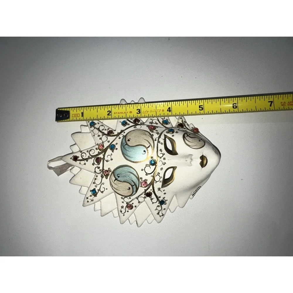 Vintage 90s Handmade Ceramic Starburst Gold/Silver Floral Wall Mask Italy‎